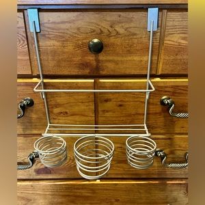 Curling iron and blow dryer rack for over the cabinet